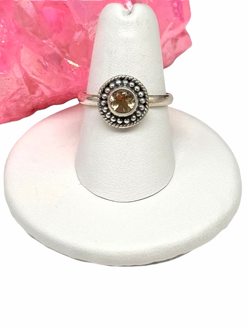 Citrine Ring Size 7.5 Solid 925 Sterling Silver Faceted Natural Stone Yellow